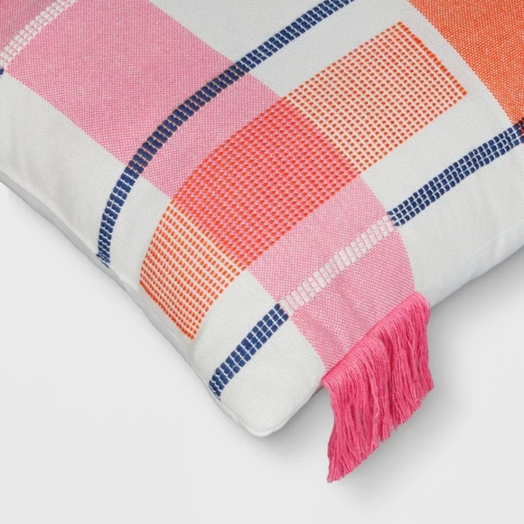 18"x18" Blocks & Stitches Square Outdoor Throw Pillow Multicolor - Threshold - Picture 3 of 3